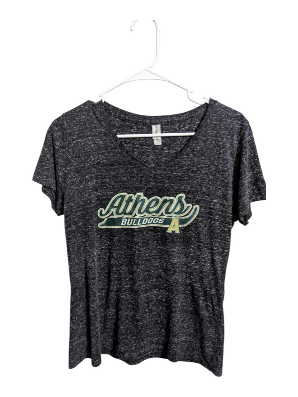 Jerzees Women's T Shirt Medium Athens Bulldogs V-Neck Green Cream Logo